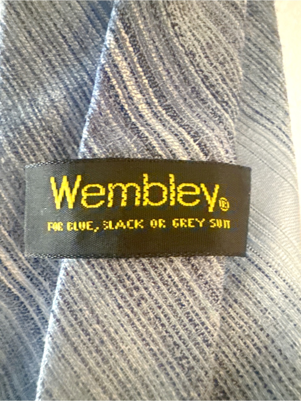 Wembley Blue Silver Diagonal Striped Necktie Textured Woven Classic Mens Tie - Picture 5 of 6